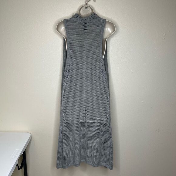 Lane Bryant Gray Duster Vest Waterfall Neck Sequin Beads Open Weave Women 14/16 - Picture 6 of 11